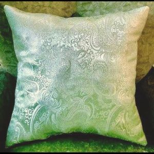 Decorative Sparkly Pillow 14x14 Sage-Green Silver
